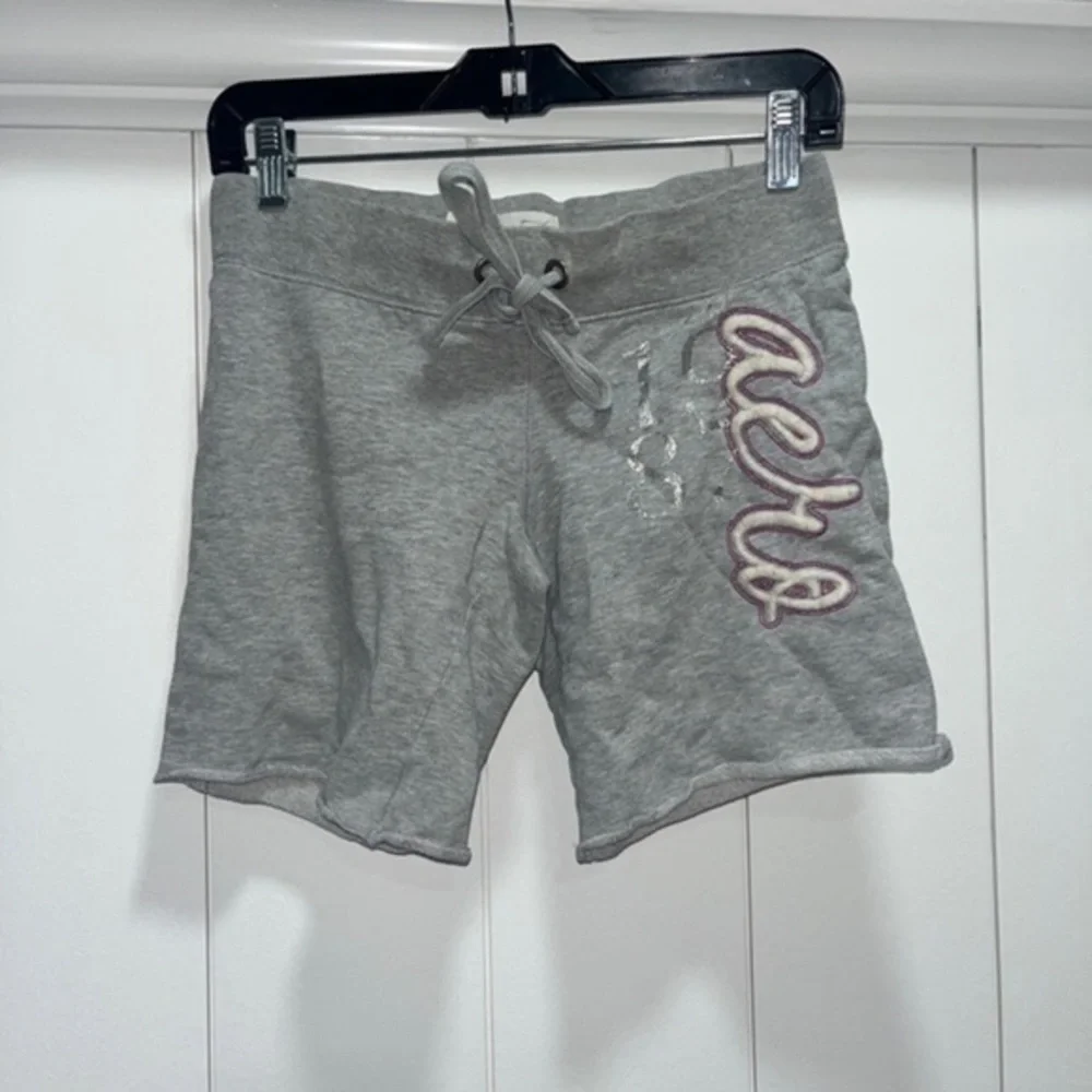 Aeropostale AERO Logo Sweat Shorts gray Elastic Waist Drawstring Size xs